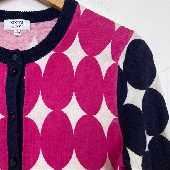 Crown & Ivy polka dot cardigan pink white navy fun cute y2k style 2000s bright - Picture 6 of 10